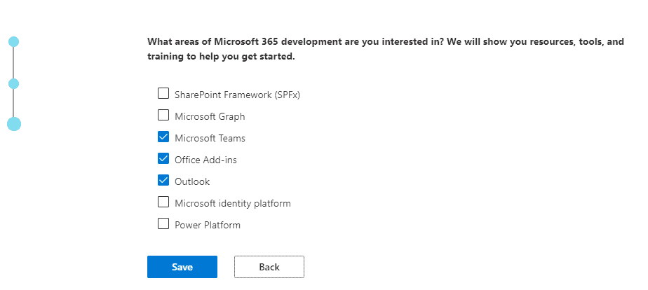 To Join Microsoft 365 Developer Program Select your development area