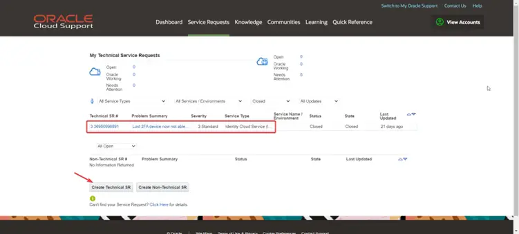 Oracle Cloud Support - Ticket System